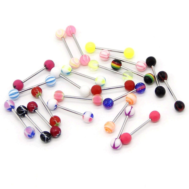 CrazyPiercing 110Pcs Wholesale 14g Tongue Ring Barbells Stainless Steel Bar Tongue Rings Assorted Colors for Women Man - Image 3